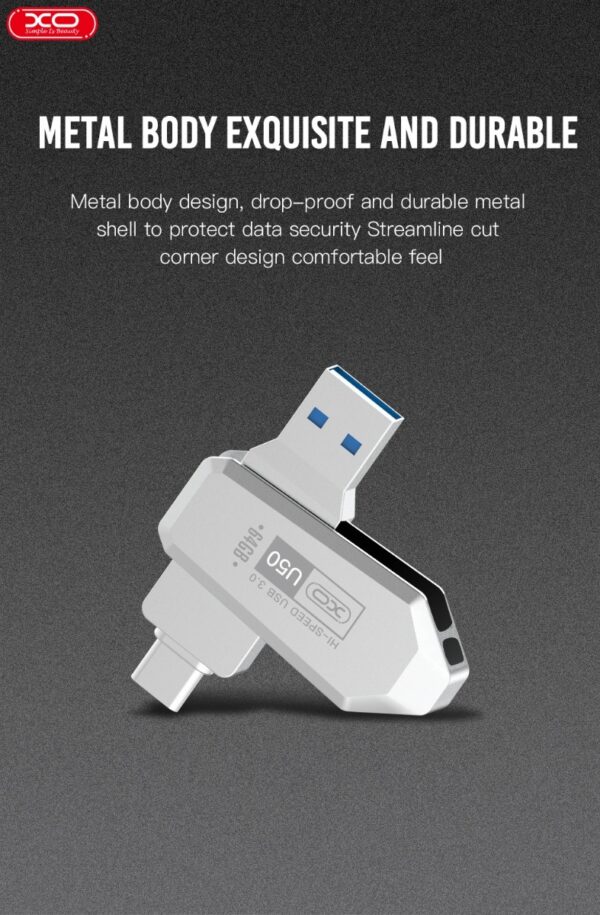 XO U50 Στικάκι & Αντάπτορας Type-C σε USB OTG USB 3.0 Έκδοση 16GB