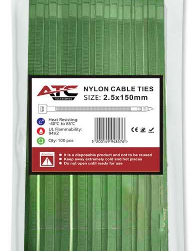 ATC Δεματικά 2.5x150mm Νάιλον Πράσινο 100τμχ Σακουλάκι