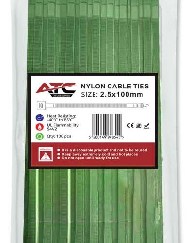 ATC Δεματικά 2.5x100mm Νάιλον Πράσινα 100τμχ Σακουλάκι