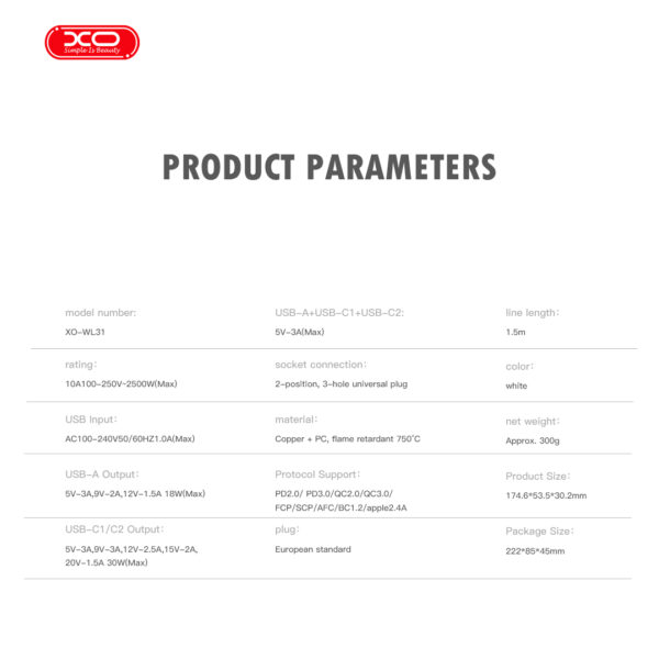 wl31.jpg XO WL31 (EU) 30W 2AC + 1USB-A + 2USB-C με Διακόπτη