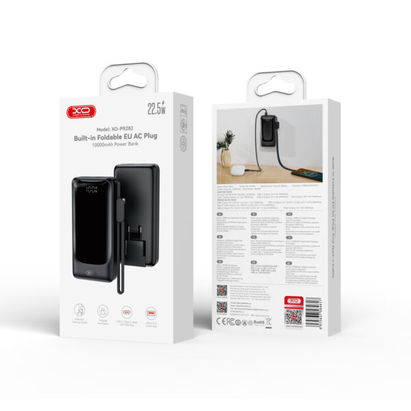 xo_pr282_1_.jpg XO PR282 Powerbank Ταχείας Φόρτισης 22.5W με Πρίζα & Λουράκι Type-C 10.000mAh