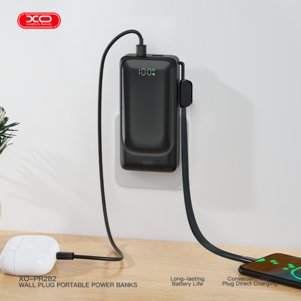 xo_pr282_2_.png XO PR282 Powerbank Ταχείας Φόρτισης 22.5W με Πρίζα & Λουράκι Type-C 10.000mAh