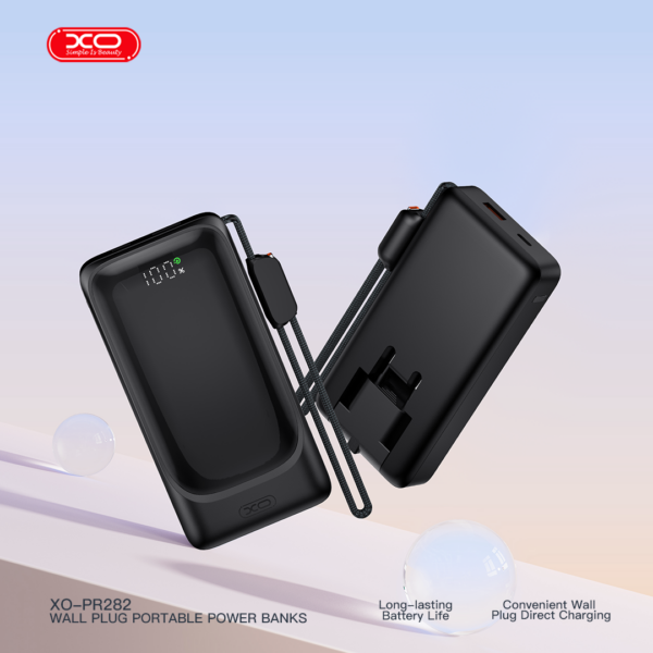 xo_pr282_3_.png XO PR282 Powerbank Ταχείας Φόρτισης 22.5W με Πρίζα & Λουράκι Type-C 10.000mAh