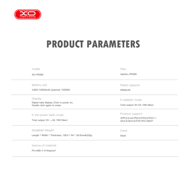 xo_pr282_4_.png XO PR282 Powerbank Ταχείας Φόρτισης 22.5W με Πρίζα & Λουράκι Type-C 10.000mAh