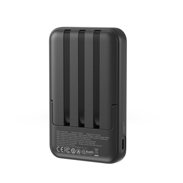 XO PR288 Powerbank Ταχείας Φόρτισης 15W με 3 Ενσωματωμένα Καλώδια & Ασύρματη Φόρτιση PD20W 10000mAh