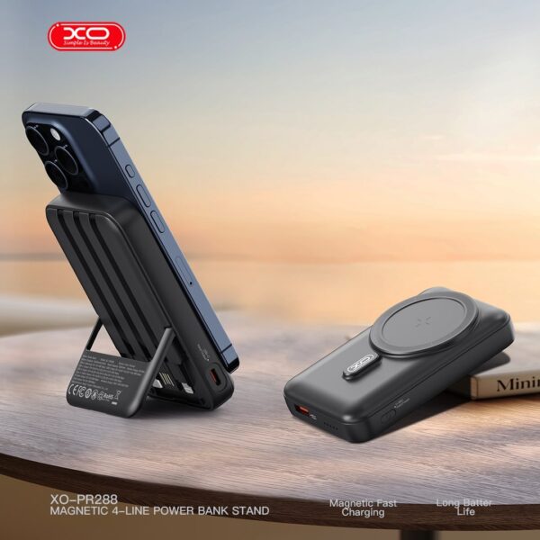 XO PR288 Powerbank Ταχείας Φόρτισης 15W με 3 Ενσωματωμένα Καλώδια & Ασύρματη Φόρτιση PD20W 10000mAh