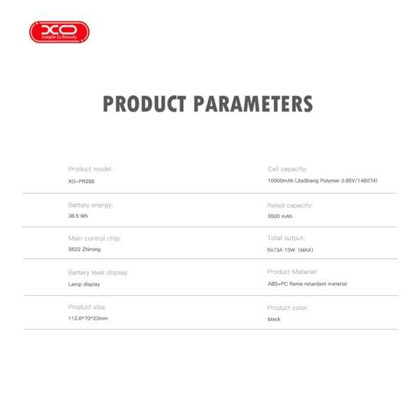 XO PR288 Powerbank Ταχείας Φόρτισης 15W με 3 Ενσωματωμένα Καλώδια & Ασύρματη Φόρτιση PD20W 10000mAh