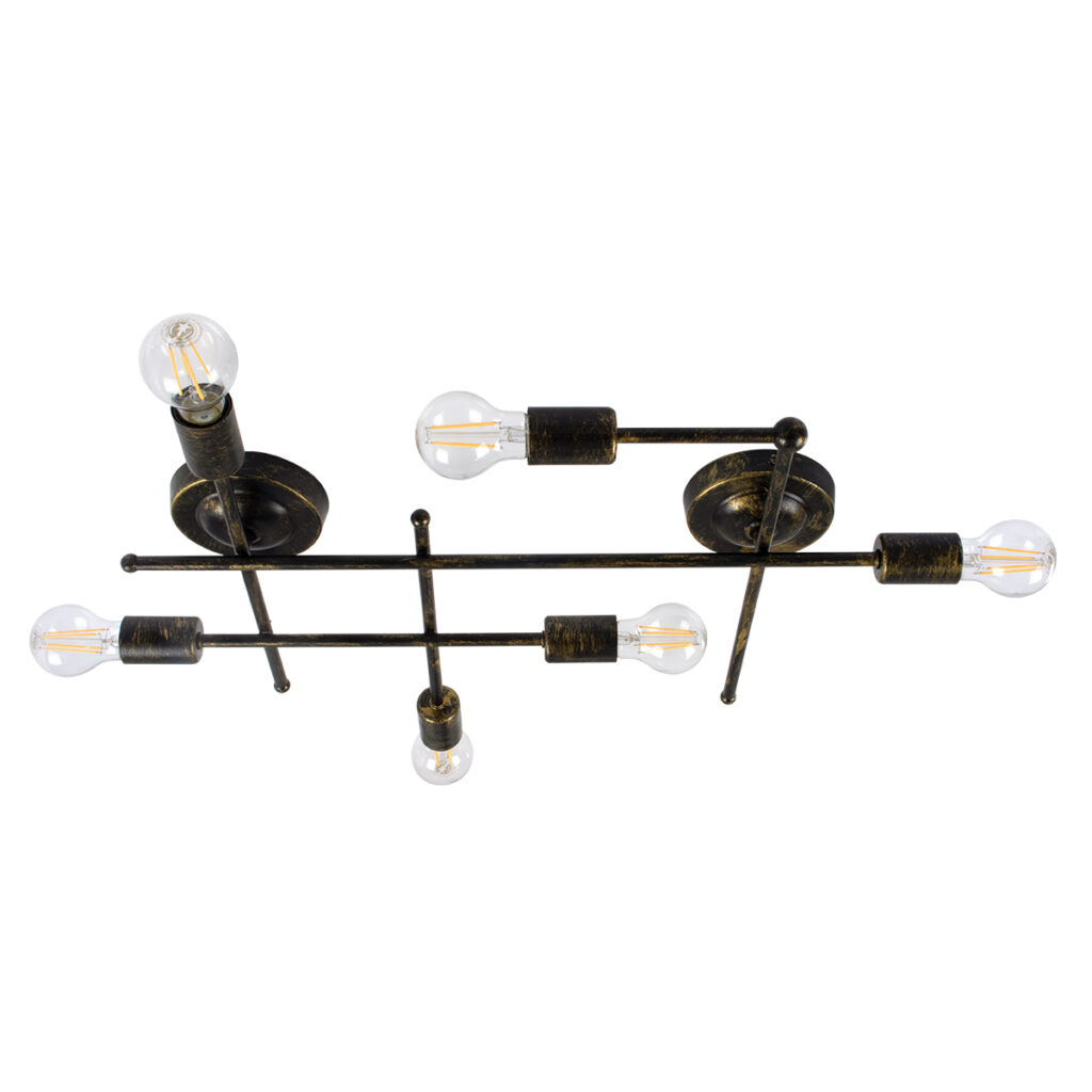 PIPING 00666-1 Vintage Φωτιστικό Οροφής με Ντουί 6 x E27 AC 220-240V IP20 - Μπρούτζινο - Μ66 x Π9.5 x Υ49cm