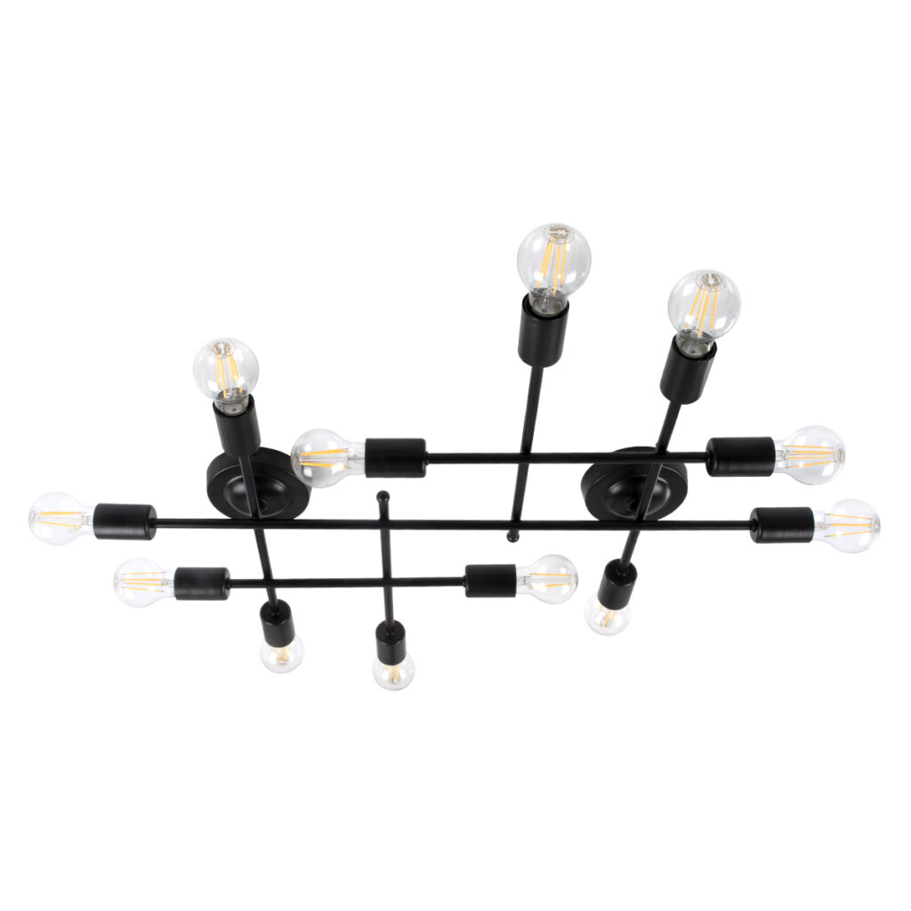 PIPING 00667-1 Vintage Φωτιστικό Οροφής με Ντουί 12 x E27 AC 220-240V IP20 - Μαύρο - Μ78.5 x Π9.5 x Υ64cm
