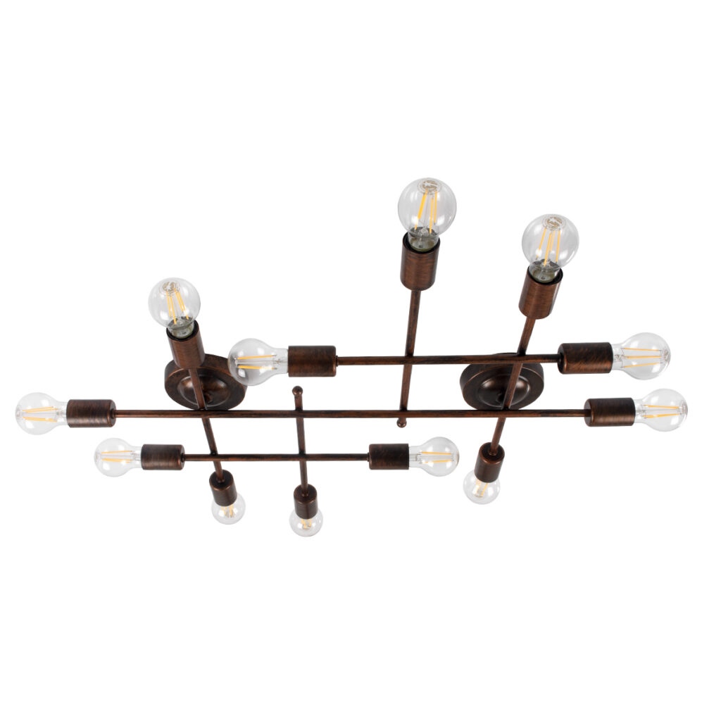 PIPING 00668-1 Vintage Φωτιστικό Οροφής με Ντουί 12 x E27 AC 220-240V IP20 - Χάλκινο - Μ78.5 x Π9.5 x Υ64cm