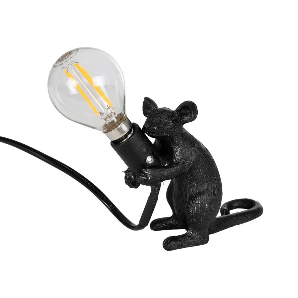 MOUSE 00678 Vintage Επιτραπέζιο Φωτιστικό Πορτατίφ με Ντουί 1 x E12 AC 220-240V IP20 - Μαύρο - Μ12 x Π4 x Υ10cm