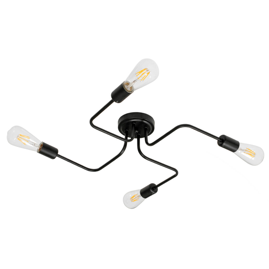 LIBERTA 00838 Vintage Φωτιστικό Οροφής με Ντουί 4 x E27 AC 220-240V IP20 - Μαύρο - Μ44.5 x Π44.5 x Υ12cm