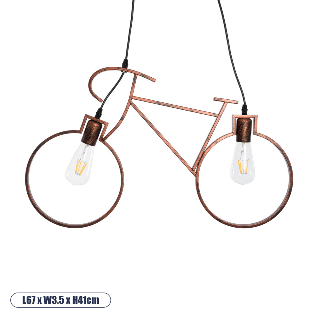 BIKE 00868 Vintage Κρεμαστό Φωτιστικό Οροφής με Ντουί 2 x E27 AC 220-240V IP20 - Χάλκινο - Μ67 x Π3.5 x Υ41cm