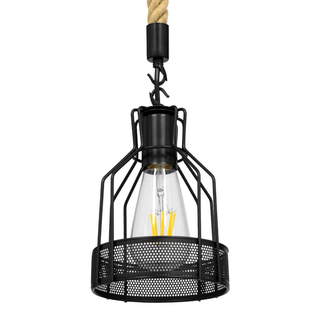 MASON 00881 Vintage Κρεμαστό Φωτιστικό Οροφής με Ντουί 1 x E27 AC 220-240V IP20 - Μαύρο & Μπεζ - Μ15 x Π15 x Υ24cm