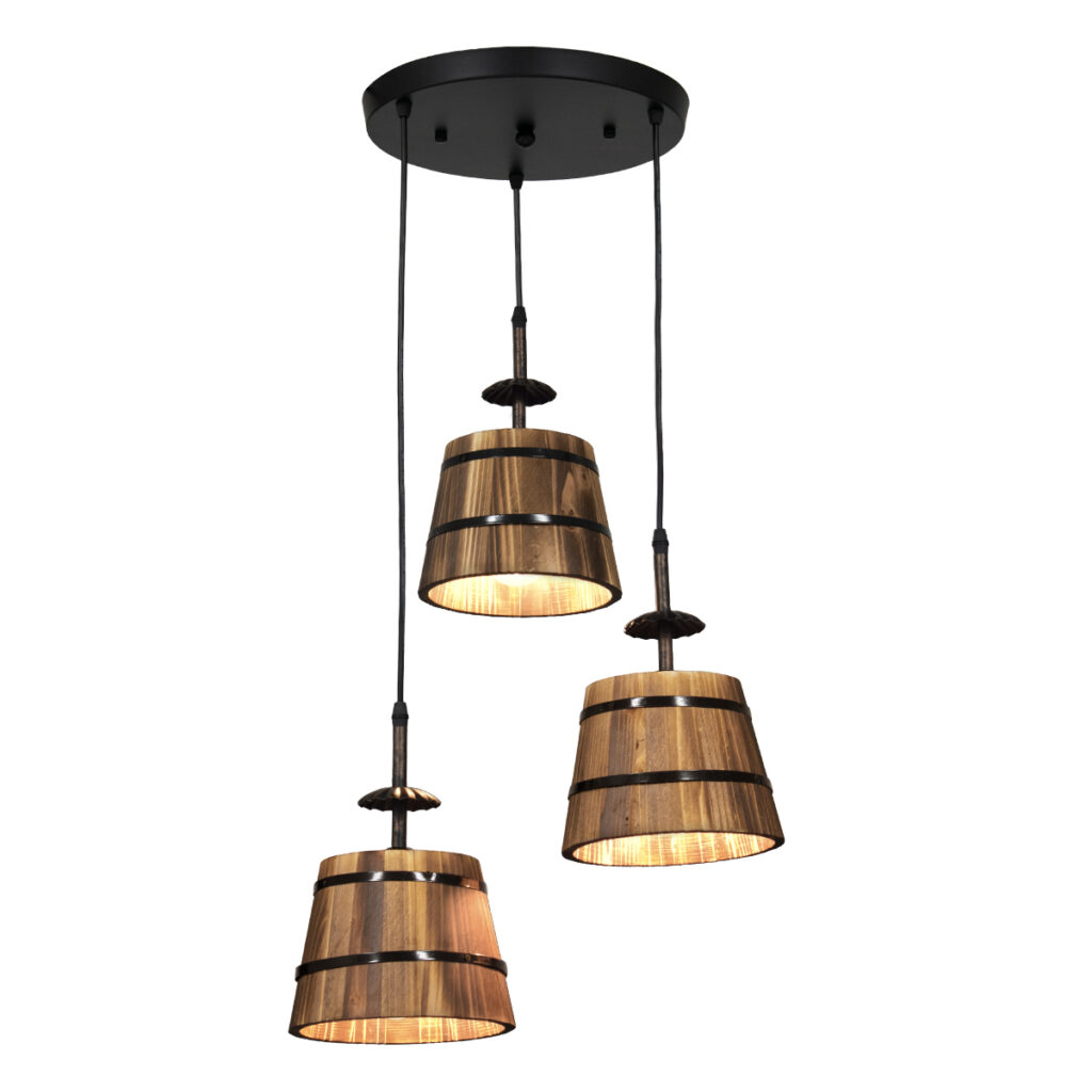 CEBU 00888 Vintage Κρεμαστό Φωτιστικό Οροφής με Ντουί 3 x E27 AC 220-240V IP20 - Καφέ & Μαύρο - Μ40 x Π40 x Y210cm