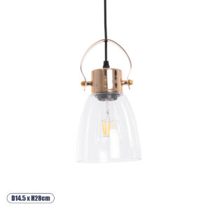 JAVER 00934 Vintage Κρεμαστό Φωτιστικό Οροφής με Ντουί 1 x E27 AC 220-240V IP20 - Διάφανο & Ροζ Χρυσό - Μ14.5 x Π14.5 x Υ28cm