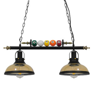 BILLIARD 00972 Vintage Κρεμαστό Φωτιστικό Οροφής με Ντουί 2 x E27 AC 220-240V IP20 - Mαύρο & Μελί - Μ71 x Π25 x Υ30cm