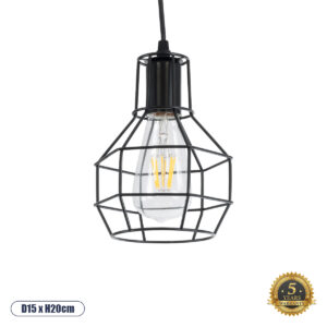 CAGE 01017 Vintage Κρεμαστό Φωτιστικό Οροφής με Ντουί 1 x E27 AC 220-240V IP20 - Μαύρο - Μ15 x Π15 x Υ20cm