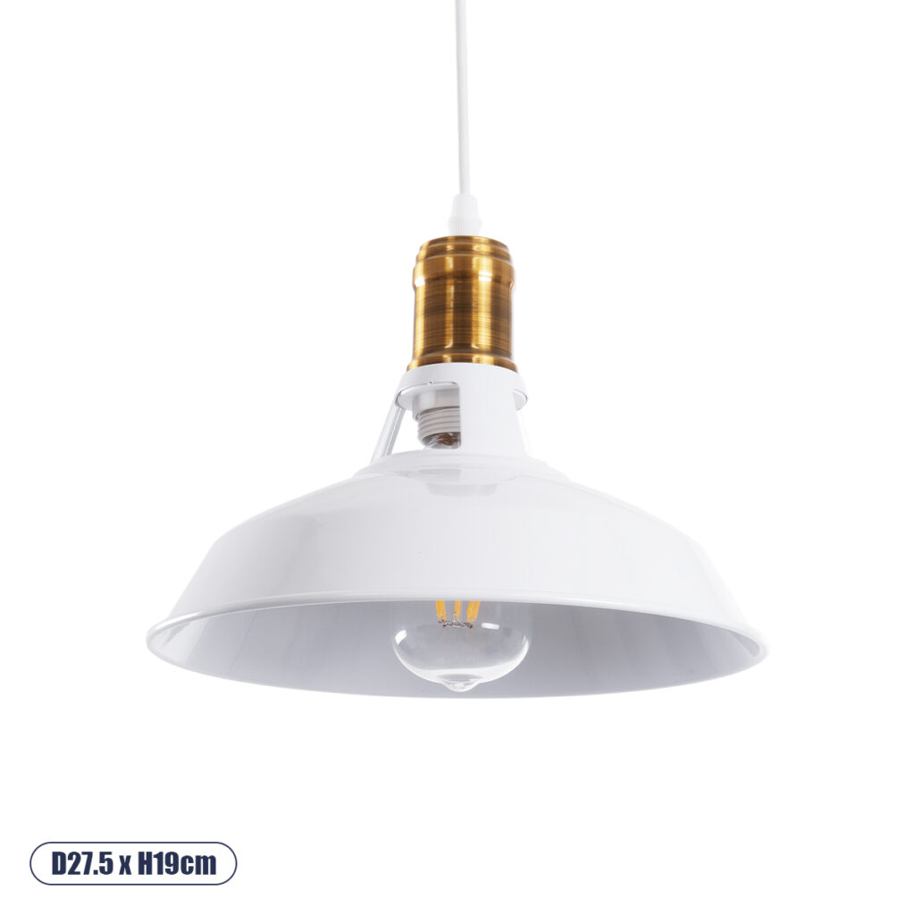 ANER 01072 Vintage Κρεμαστό Φωτιστικό Οροφής με Ντουί 1 x E27 AC 220-240V IP20 - Λευκό & Χρυσό - Μ27.5 x Π27.5 x Υ19cm