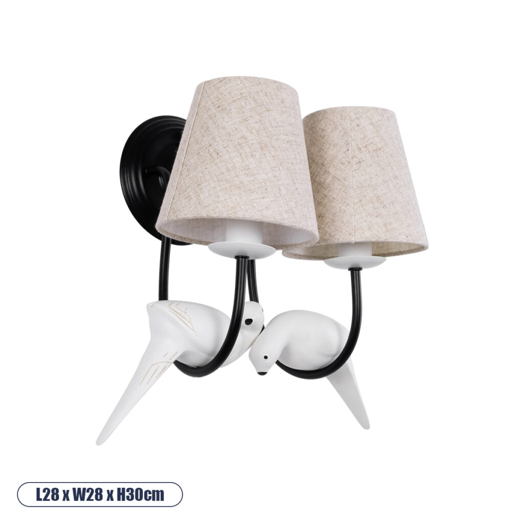 DOVE 01086 Vintage Φωτιστικό Τοίχου - Απλίκα με Ντουί 2 x E14 AC 220-240V IP20 - Μαύρο & Μπεζ - Μ28 x Π28 x Υ30cm