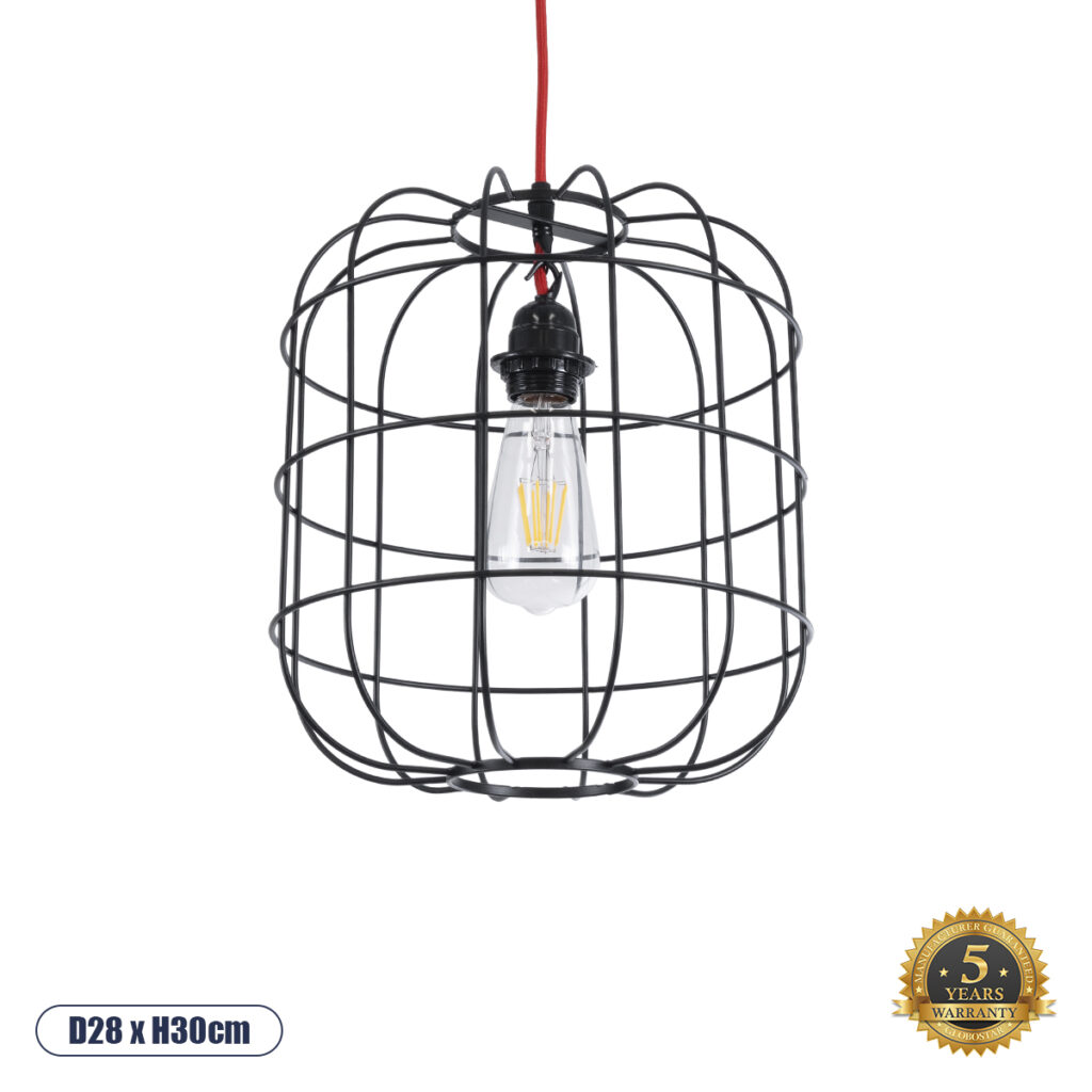 PARROT 01099 Μοντέρνο Κρεμαστό Φωτιστικό Οροφής με Ντουί 1 x E27 AC 220-240V IP20 - Μαύρο - Μ28 x Π28 x Υ30cm