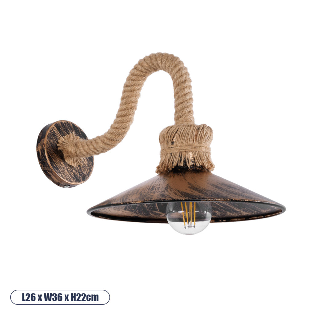 ROBLY 01125 Vintage Φωτιστικό Τοίχου - Απλίκα με Ντουί 1 x E27 AC 220-240V IP20 - Χάλκινο & Μπεζ - Μ26 x Π36 x Υ22cm