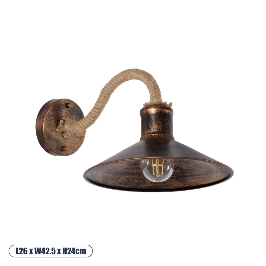BRASTA 01131 Vintage Φωτιστικό Τοίχου - Απλίκα με Ντουί 1 x E27 AC 220-240V IP20 - Χάλκινο & Μπεζ - Μ26 x Π42.5 x Υ24cm