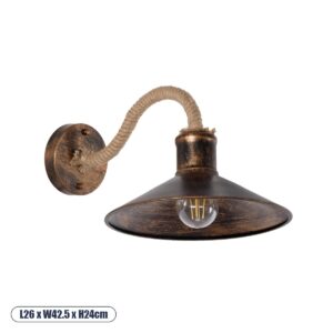 BRASTA 01131 Vintage Φωτιστικό Τοίχου - Απλίκα με Ντουί 1 x E27 AC 220-240V IP20 - Χάλκινο & Μπεζ - Μ26 x Π42.5 x Υ24cm