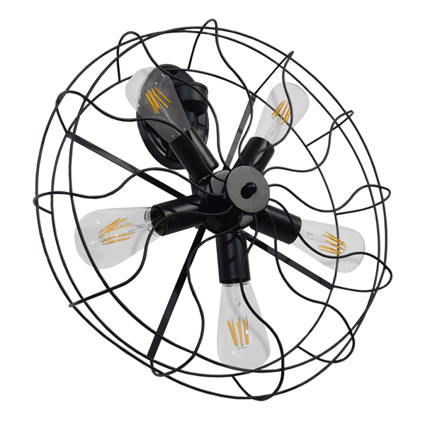 FAN 01163 Vintage Φωτιστικό Τοίχου - Απλίκα με Ντουί 5 x E27 AC 220-240V IP20 - Μαύρο - Μ22 x Π46 x Υ46cm