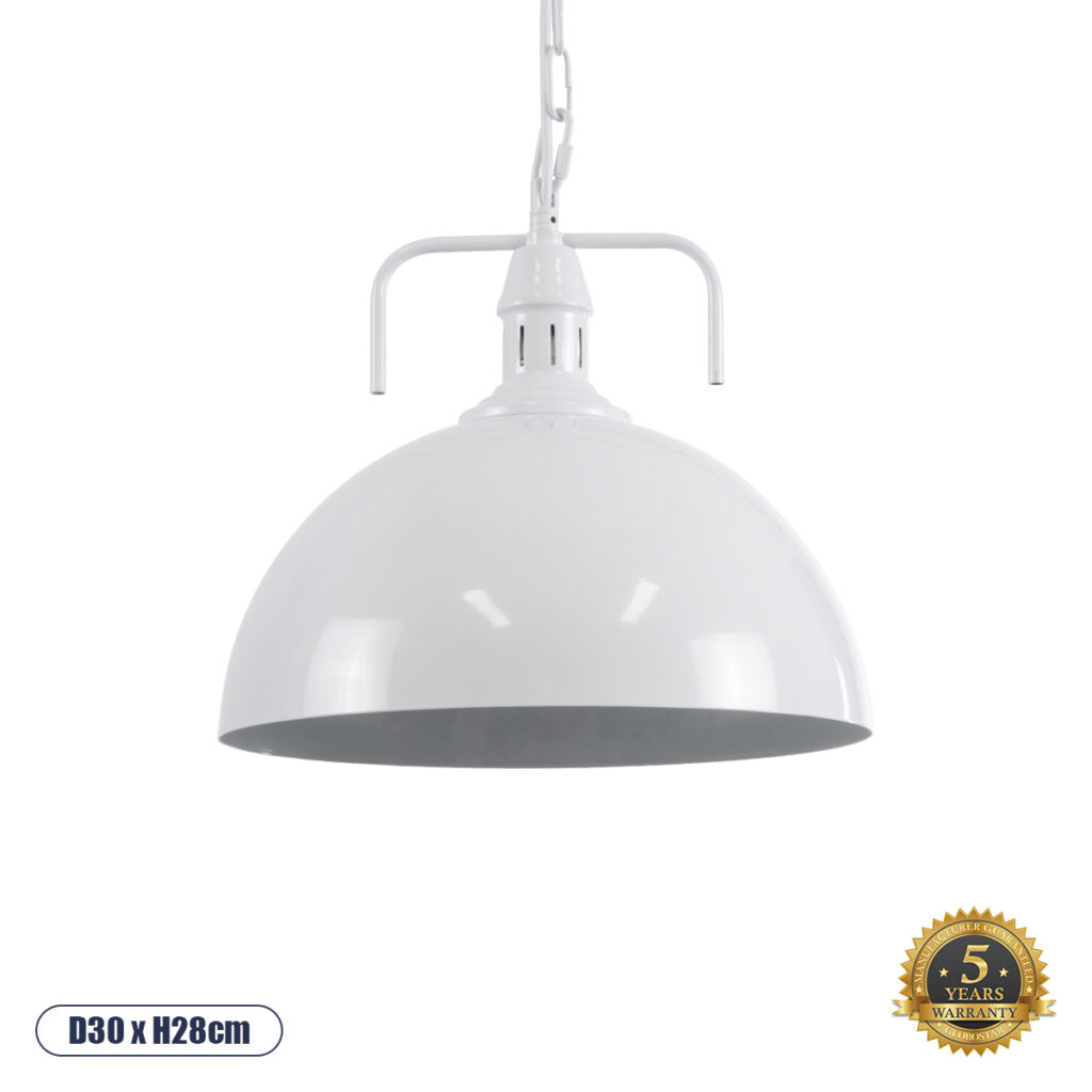 LARKIN 01174 Vintage Κρεμαστό Φωτιστικό Οροφής με Ντουί 1 x E27 AC 220-240V IP20 - Λευκό - Μ30 x Π30 x Y28cm