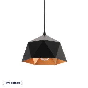 HEXAGON 01194 Μοντέρνο Κρεμαστό Φωτιστικό Οροφής με Ντουί 1 x E27 AC 220-240V IP20 - Μαύρο & Χρυσό - Μ25 x Π25 x Υ15cm