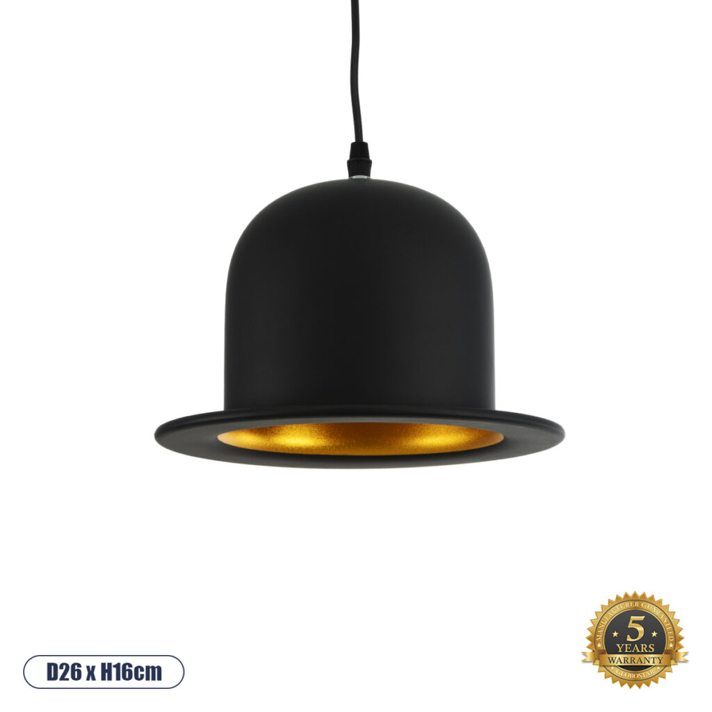 CHARLO 01214 Vintage Κρεμαστό Φωτιστικό Οροφής με Ντουί 1 x E27 AC 220-240V IP20 - Μαύρο & Χρυσό - Μ26 x Π26 x Υ16cm