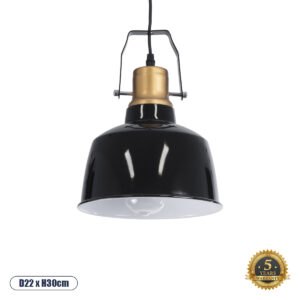 DEVOTA 01235 Vintage Κρεμαστό Φωτιστικό Οροφής με Ντουί 1 x E27 AC 220-240V IP20 - Μαύρο & Χρυσό - Μ22 x Π22 x Υ30cm