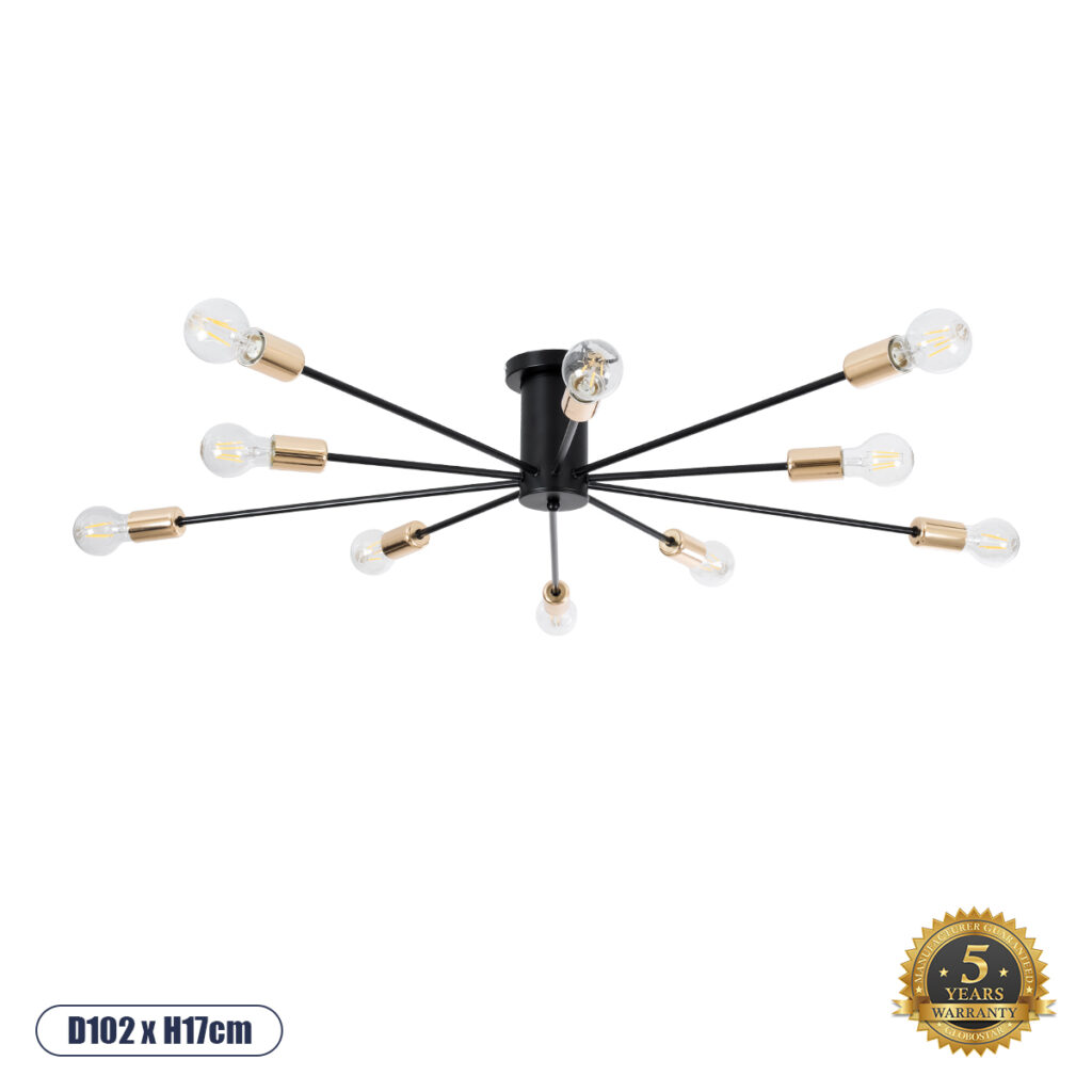 OLINDA 01244 Μοντέρνο Φωτιστικό Οροφής με Ντουί 10 x E27 AC 220-240V IP20 - Μαύρο & Χρυσό - Μ102 x Π102 x Υ17cm
