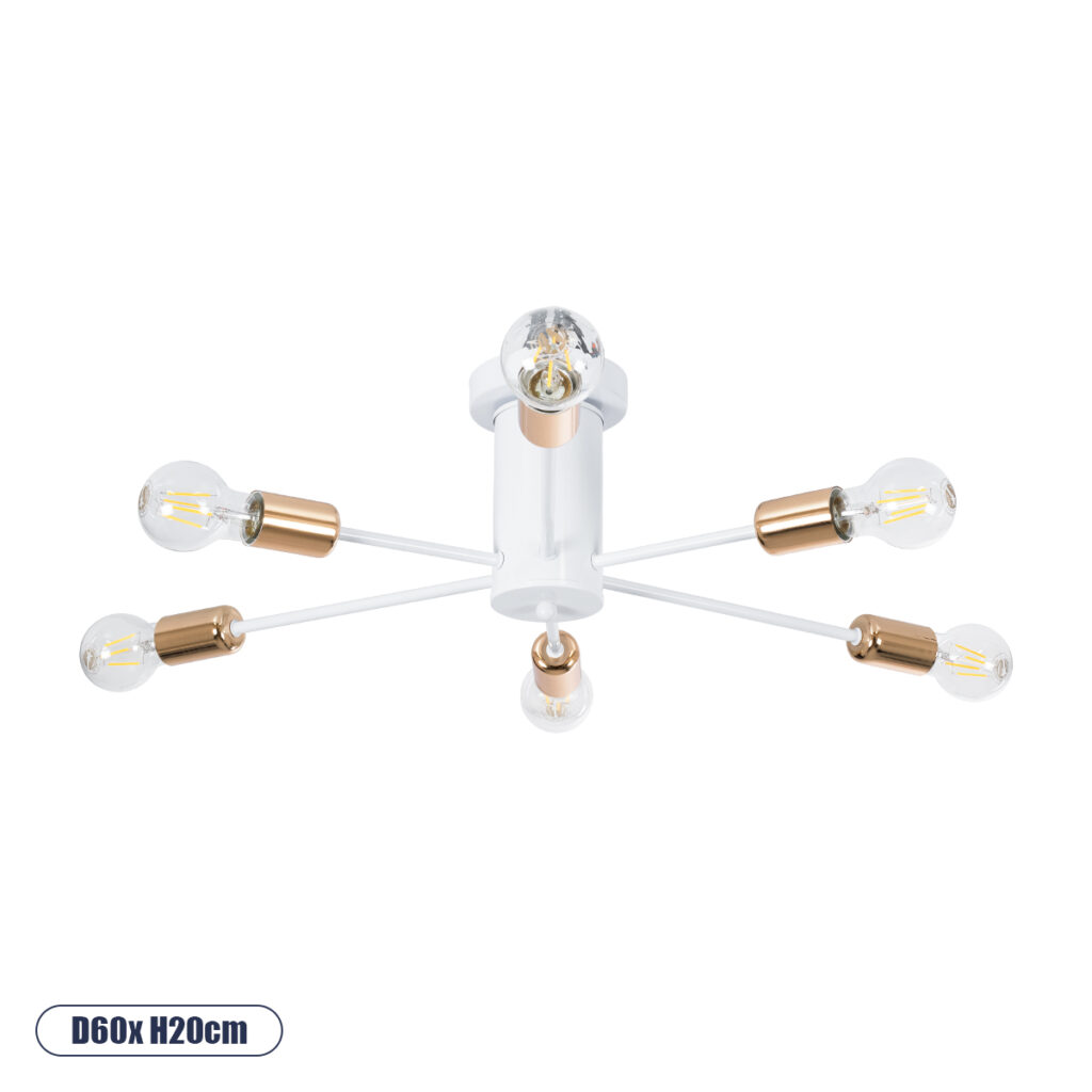 OLINDA 01385 Μοντέρνο Φωτιστικό Οροφής με Ντουί 6 x E27 AC 220-240V IP20 - Λευκό & Χάλκινο - Μ60 x Π60 x Υ20cm