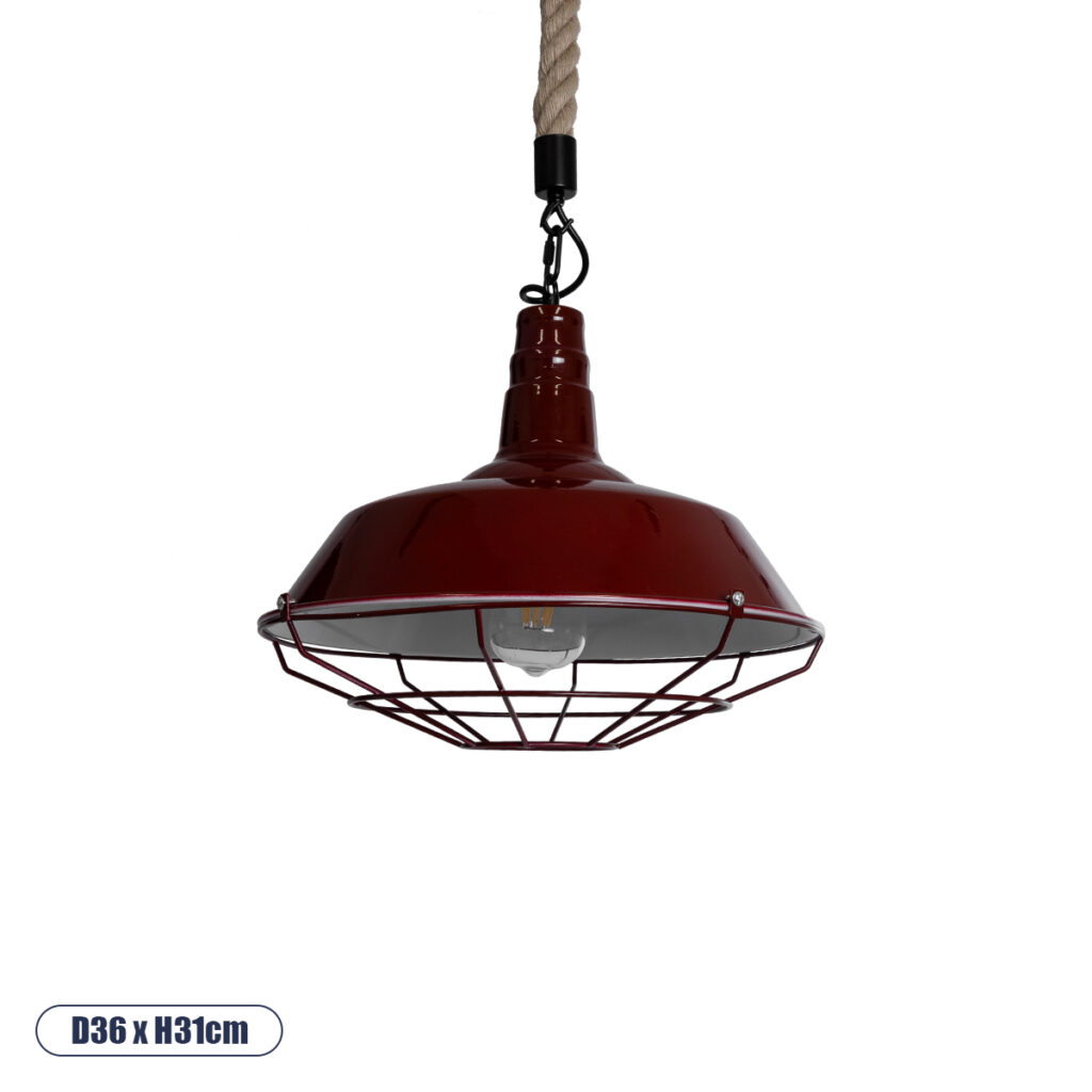 CRANE 01410 Vintage Κρεμαστό Φωτιστικό Οροφής με Ντουί 1 x E27 AC 220-240V IP20 - Κόκκινο & Μπεζ - Μ36 x Π36 x Υ31cm