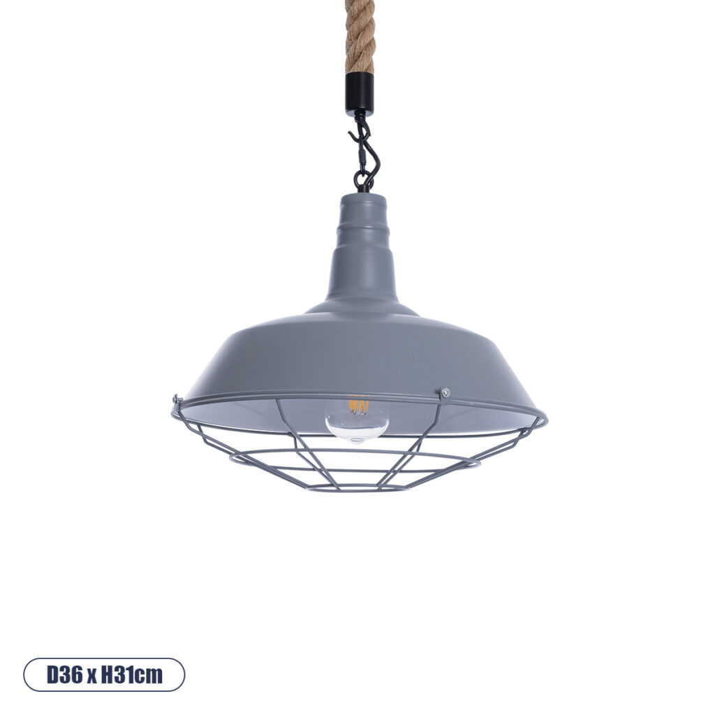 CRANE 01411 Vintage Κρεμαστό Φωτιστικό Οροφής με Ντουί 1 x E27 AC 220-240V IP20 - Γκρι & Μπεζ - Μ36 x Π36 x Y31cm