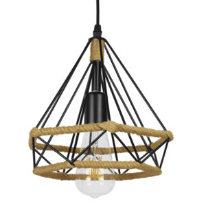 FLUTED 01421 Vintage Κρεμαστό Φωτιστικό Οροφής με Ντουί 1 x E27 AC 220-240V IP20 - Μαύρο & Μπεζ - Μ25 x Π25 x Y24cm