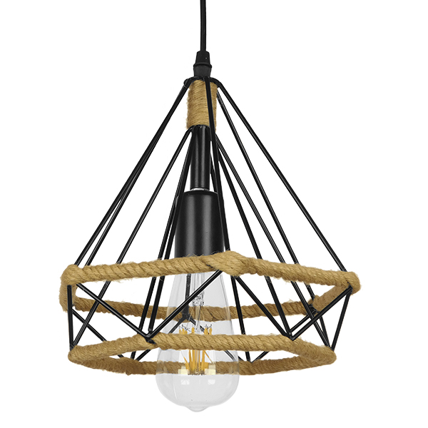 FLUTED 01421 Vintage Κρεμαστό Φωτιστικό Οροφής με Ντουί 1 x E27 AC 220-240V IP20 - Μαύρο & Μπεζ - Μ25 x Π25 x Y24cm