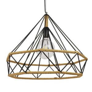 FLUTED 01422 Vintage Κρεμαστό Φωτιστικό Οροφής με Ντουί 1 x E27 AC 220-240V IP20 - Μαύρο & Μπεζ - Μ50 x Π50 x Y44cm