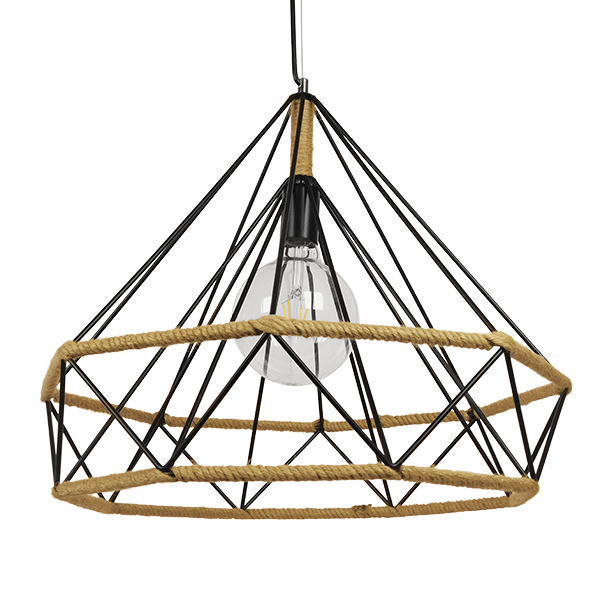 FLUTED 01422 Vintage Κρεμαστό Φωτιστικό Οροφής με Ντουί 1 x E27 AC 220-240V IP20 - Μαύρο & Μπεζ - Μ50 x Π50 x Y44cm