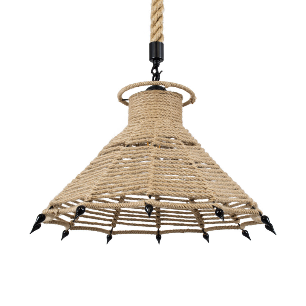 OZERO 01603 Boho Κρεμαστό Φωτιστικό Οροφής με Ντουί 1 x E27 AC 220-240V IP20 - Μπεζ & Μαύρο - Μ41 x Π41 x Y28cm