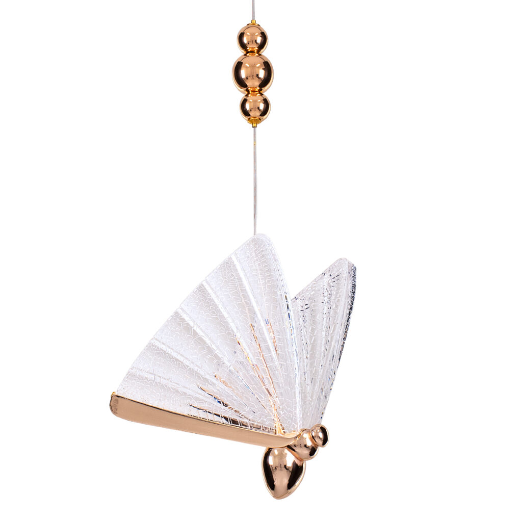 BUTTERFLY 01650 Μοντέρνο Κρεμαστό Φωτιστικό Οροφής LED 10W 800lm 360° AC 220-240V IP20 Θερμό Λευκό 2700K - Lumileds SMD Chip - Ροζ Χρυσό & Διάφανο - Μ20 x Π17 x Y24cm - 2 Χρόνια Εγγύηση