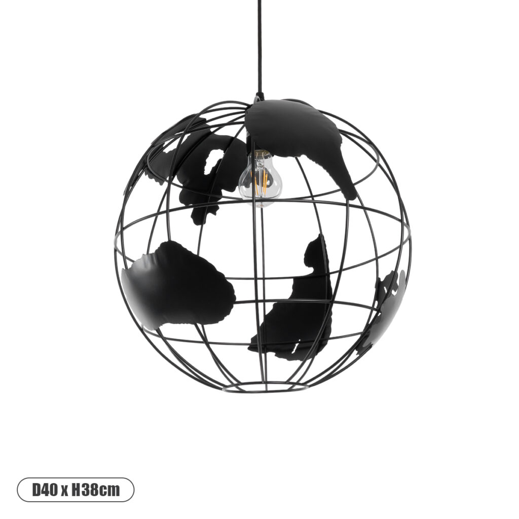 EARTH 01663 Vintage Κρεμαστό Φωτιστικό Οροφής με Ντουί 1 x E27 AC 220-240V IP20 - Μαύρο - Μ40 x Π40 x Υ38cm