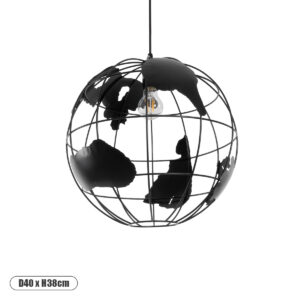 EARTH 01663 Vintage Κρεμαστό Φωτιστικό Οροφής με Ντουί 1 x E27 AC 220-240V IP20 - Μαύρο - Μ40 x Π40 x Υ38cm
