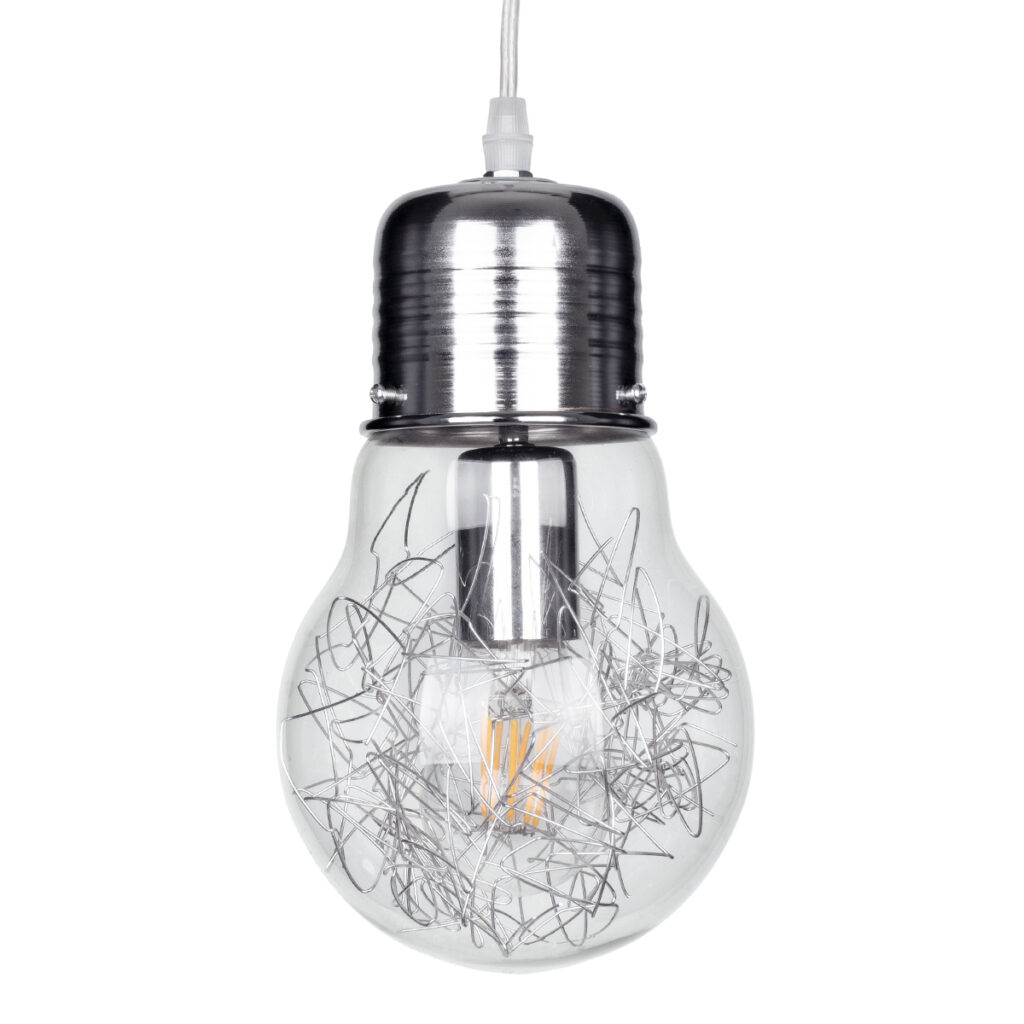 LAMP 01676 Μοντέρνο Κρεμαστό Φωτιστικό Οροφής με Ντουί 1 x E27 AC 220-240V IP20 - Ασημί & Διάφανο - Μ15 x Π15 x Υ27cm