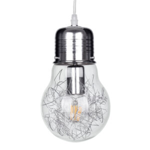 LAMP 01676 Μοντέρνο Κρεμαστό Φωτιστικό Οροφής με Ντουί 1 x E27 AC 220-240V IP20 - Ασημί & Διάφανο - Μ15 x Π15 x Υ27cm