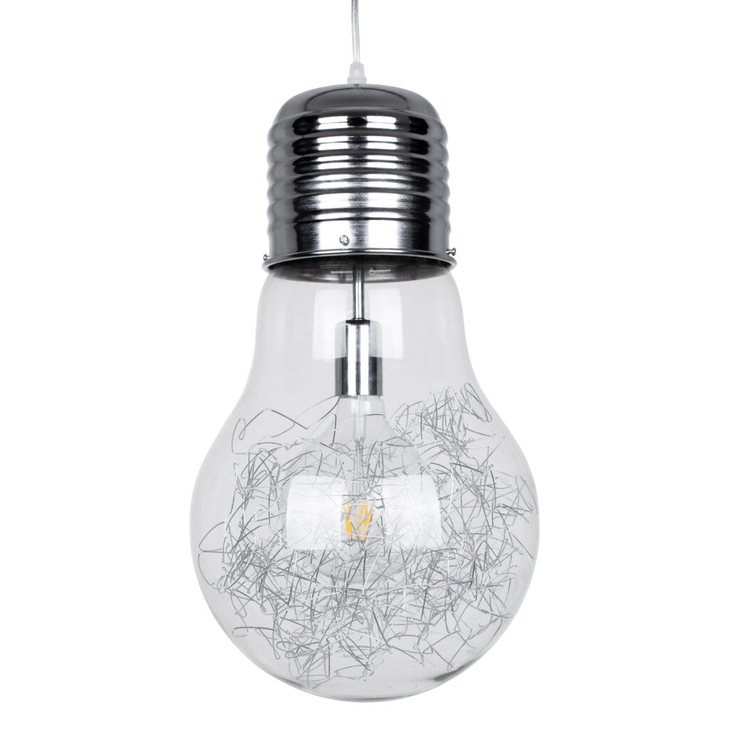 LAMP 01677 Μοντέρνο Κρεμαστό Φωτιστικό Οροφής με Ντουί 1 x E27 AC 220-240V IP20 - Ασημί & Διάφανο - Μ30 x Π30 x Υ52cm