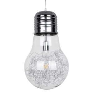LAMP 01677 Μοντέρνο Κρεμαστό Φωτιστικό Οροφής με Ντουί 1 x E27 AC 220-240V IP20 - Ασημί & Διάφανο - Μ30 x Π30 x Υ52cm