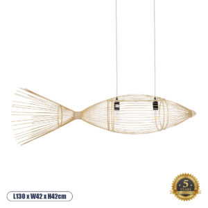 FISH 01927 Boho Κρεμαστό Φωτιστικό Οροφής με Ντουί 2 x E27 AC 220-240V IP20 - Μπεζ - Μ130 x Π42 x Υ42cm